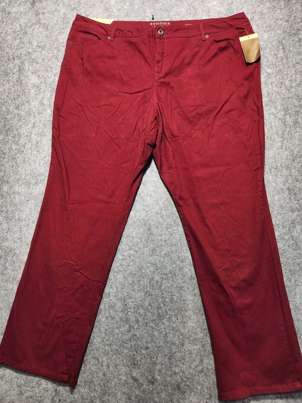 NWT Sonoma Life + Style Modern Fit Straight Pants Women 24W Burgundy Red Stretch